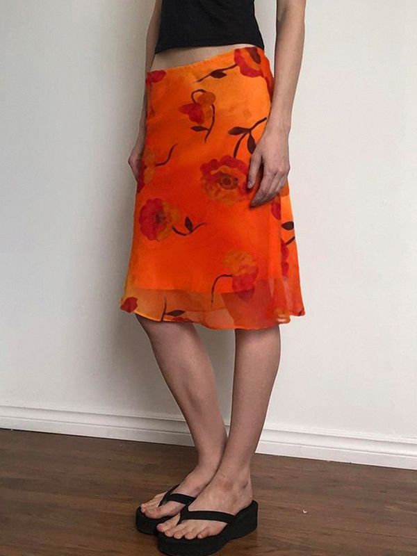 EMMIOL Falda larga con estampado floral vintage