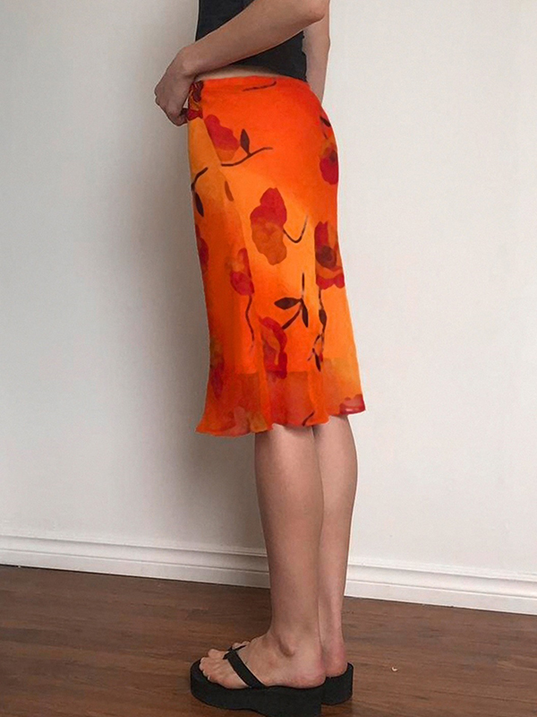 EMMIOL Falda larga con estampado floral vintage