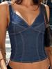 EMMIOL Camiseta sin mangas de tejido elástico con costuras en contraste