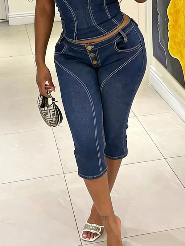 EMMIOL Pantalones cortos vaqueros con costuras en contraste