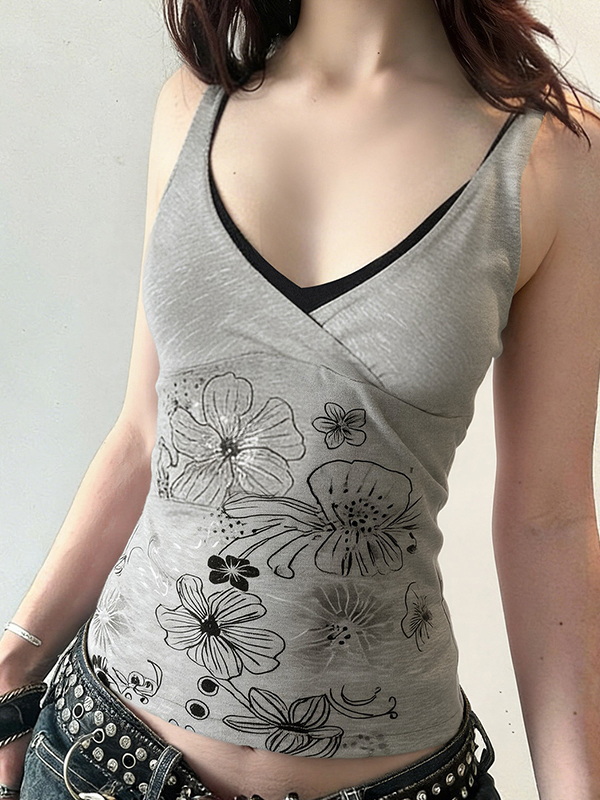 EMMIOL Camiseta sin mangas con estampado floral vintage