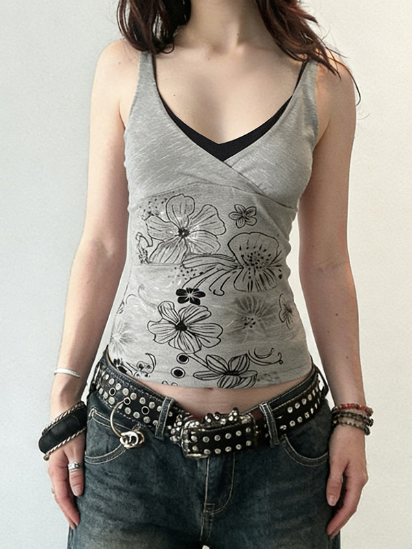 EMMIOL Camiseta sin mangas con estampado floral vintage
