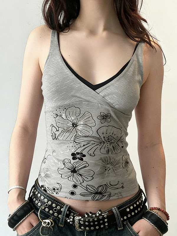 EMMIOL Camiseta sin mangas con estampado floral vintage