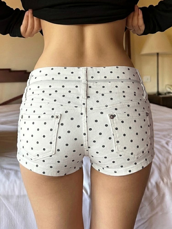 EMMIOL Pantalones cortos vaqueros de doble cinturilla con lunares