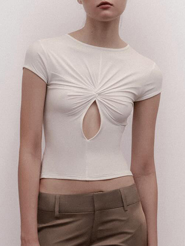EMMIOL Elegante manga corta con diseño calado retorcido
