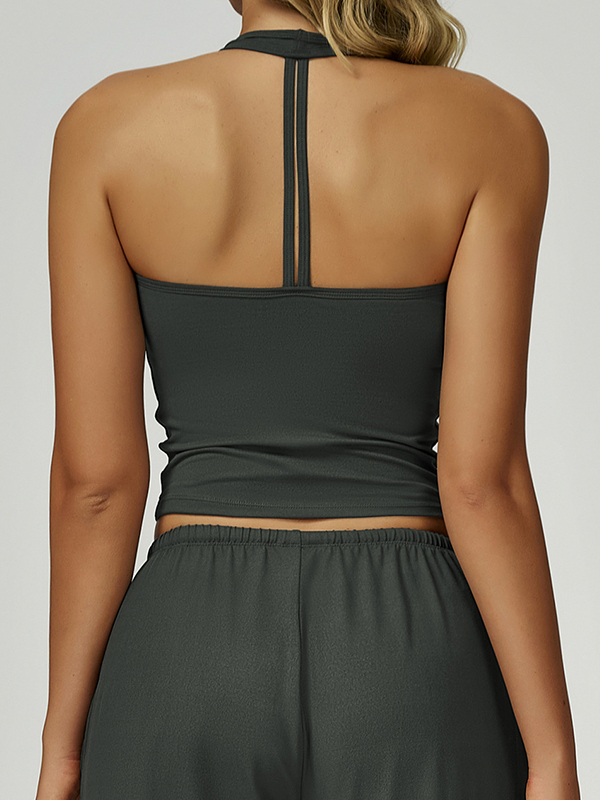 EMMIOL Fitted Backless Bra Padded Cups Halter Vest