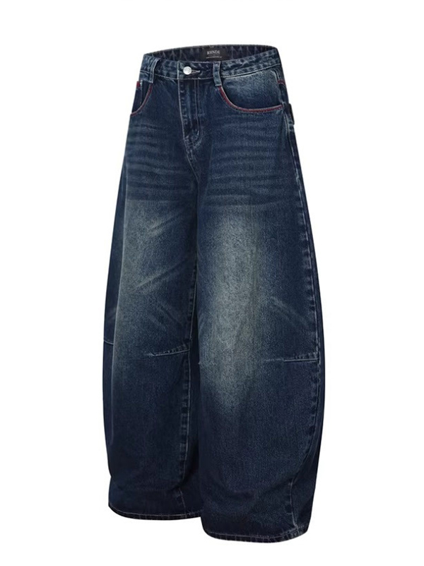 EMMIOL Jeans boyfriend vintage con bordado de hilo rojo
