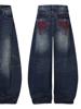 EMMIOL Jeans boyfriend vintage con bordado de hilo rojo