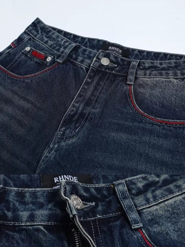 EMMIOL Jeans boyfriend vintage con bordado de hilo rojo