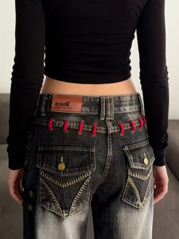 EMMIOL Jeans boyfriend retro de tiro bajo y corte curvo.