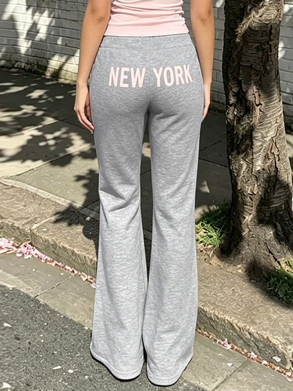 EMMIOL Pantalones sencillos de tiro bajo con cordón ajustable y pernera acampanada.