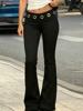 EMMIOL Pantalones de tiro bajo con ojales y pernera acampanada