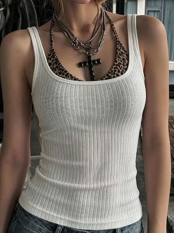 EMMIOL Top de tirantes con estampado de leopardo y escote pronunciado