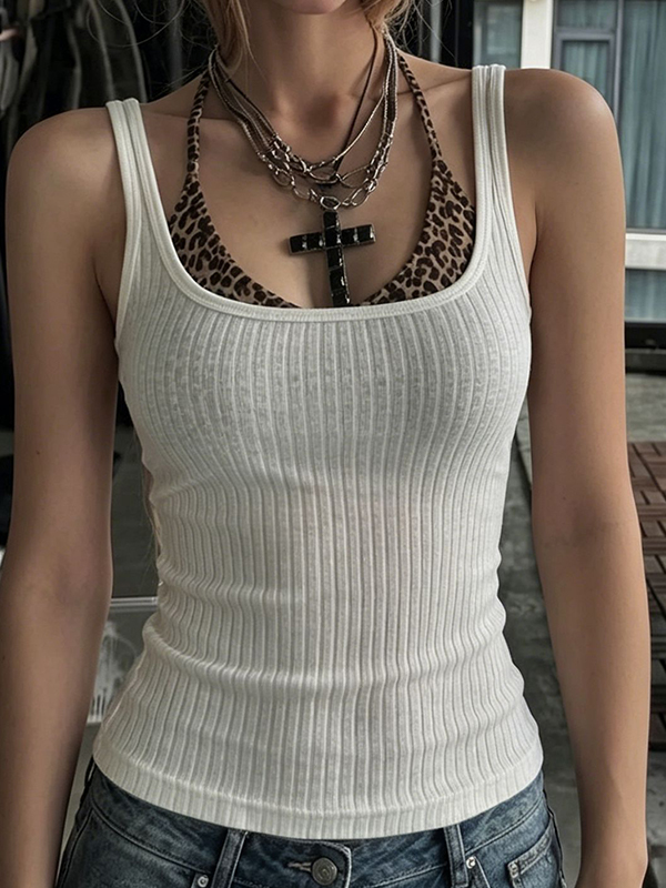 EMMIOL Top de tirantes con estampado de leopardo y escote pronunciado