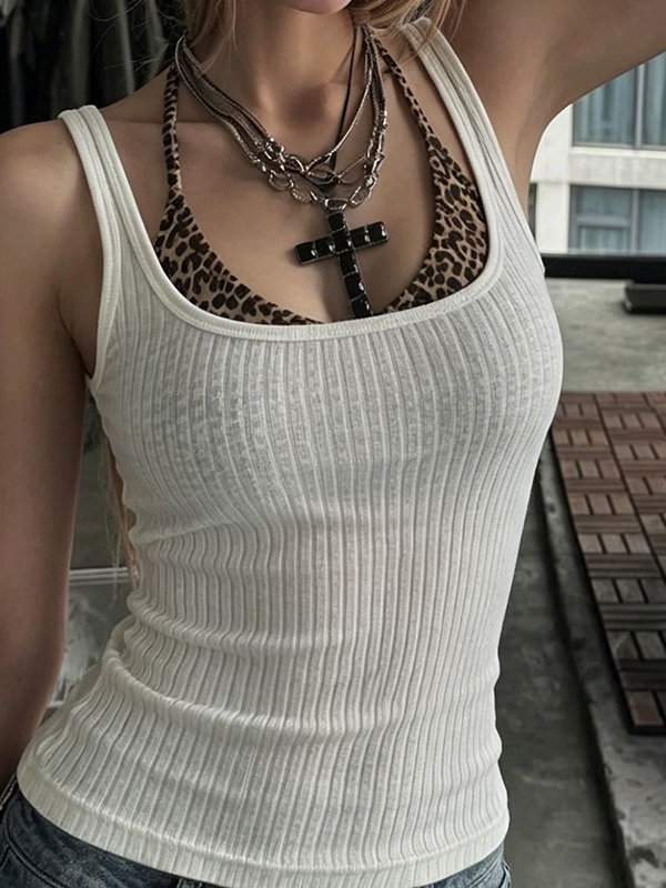 EMMIOL Top de tirantes con estampado de leopardo y escote pronunciado