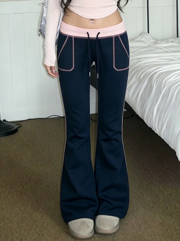 EMMIOL Pantalones de pierna acampanada con cordón ajustable y talle bajo