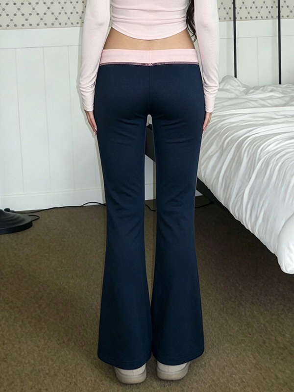 EMMIOL Pantalones de pierna acampanada con cordón ajustable y talle bajo