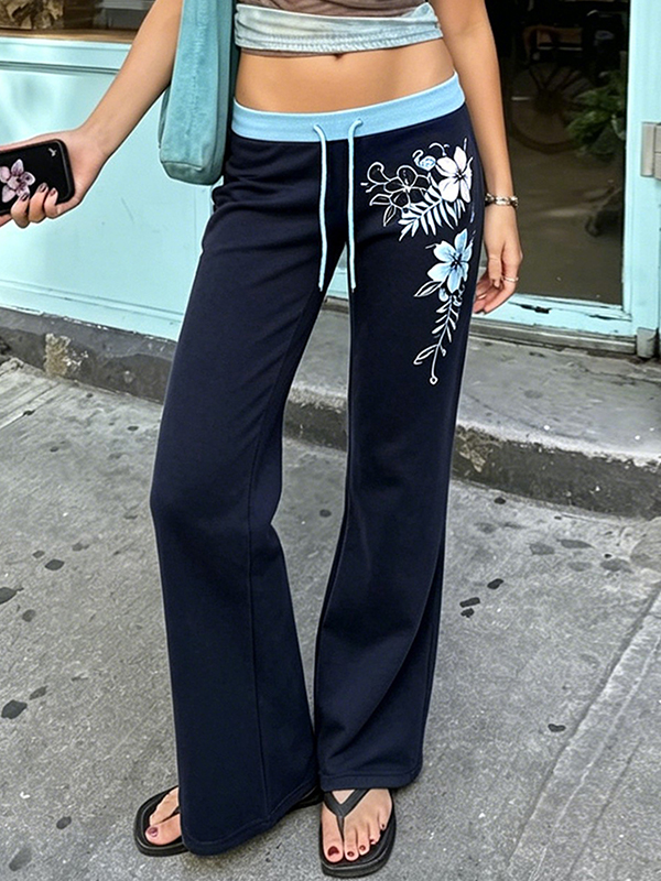 EMMIOL Pantalones acampanados con cordón ajustable en contraste