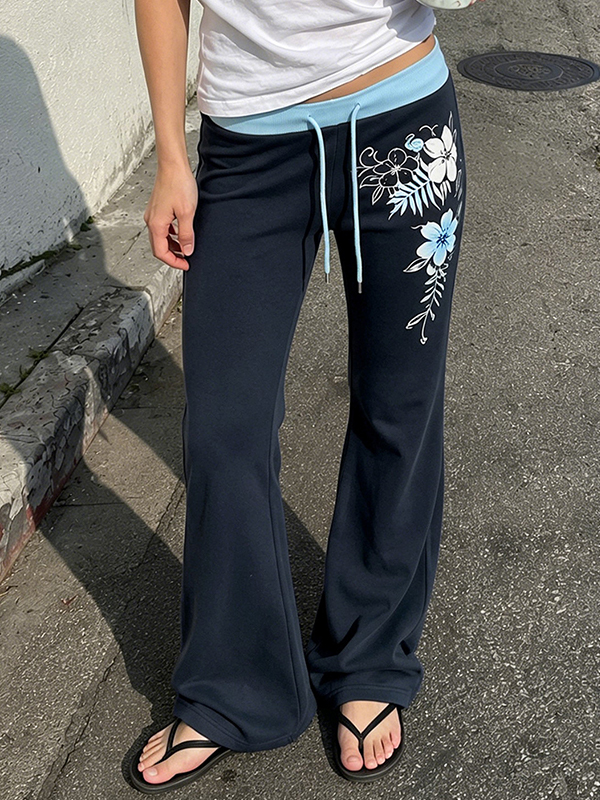 EMMIOL Pantalones acampanados con cordón ajustable en contraste