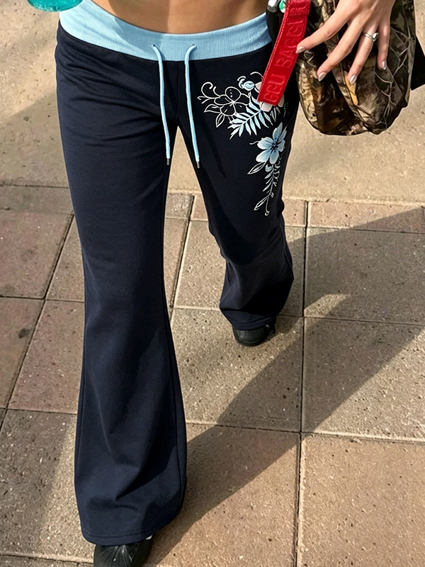 EMMIOL Pantalones acampanados con cordón ajustable en contraste