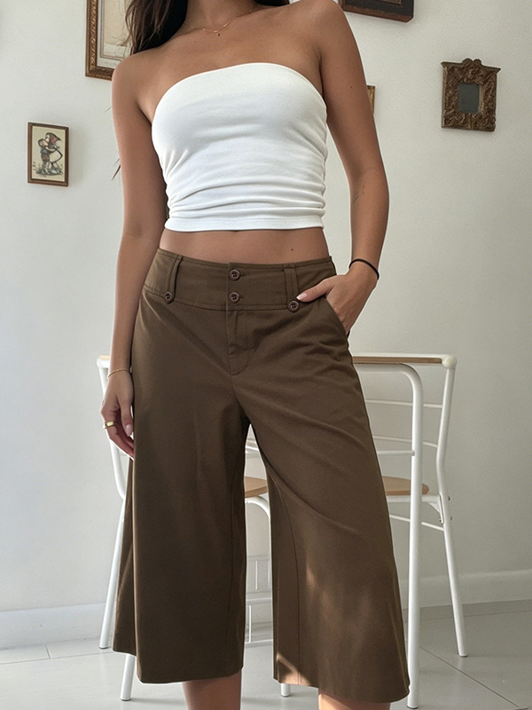 EMMIOL Brown Low-Rise Button-Down Shorts