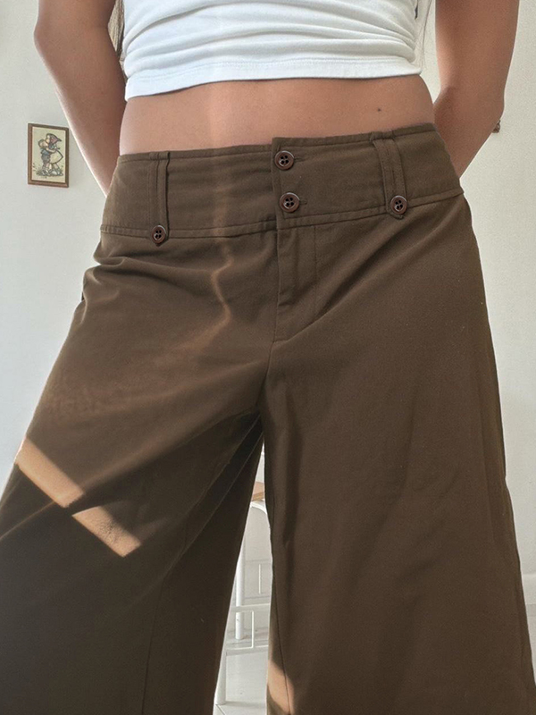 EMMIOL Brown Low-Rise Button-Down Shorts