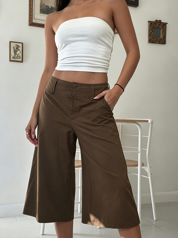 EMMIOL Brown Low-Rise Button-Down Shorts