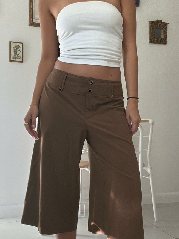 EMMIOL Brown Low-Rise Button-Down Shorts