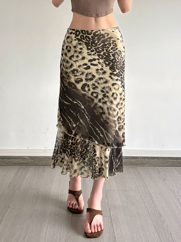 EMMIOL Gonna lunga aderente con patchwork a stampa leopardata