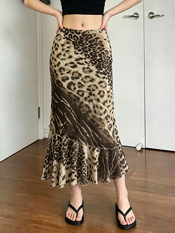 EMMIOL Gonna lunga aderente con patchwork a stampa leopardata