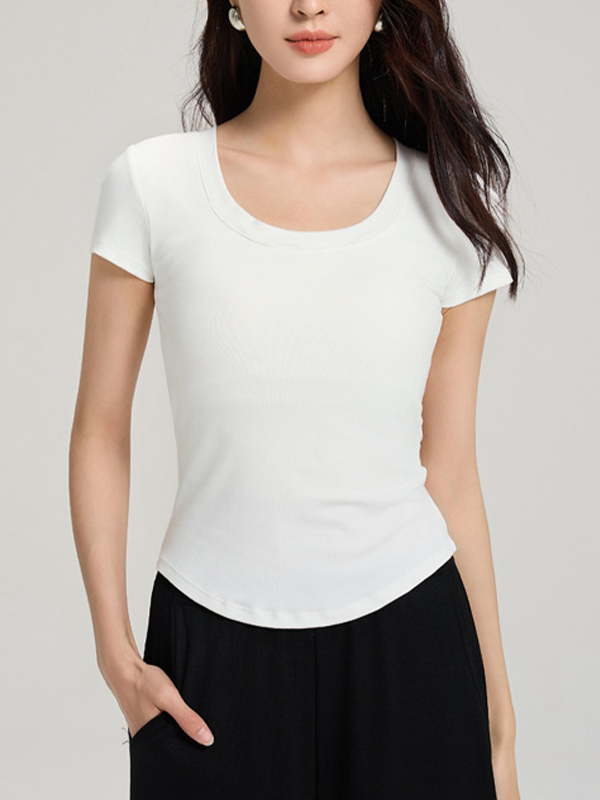 EMMIOL Oversized T-Shirt mit U-Ausschnitt, taillierter Passform und gepolsterter Brustpartie