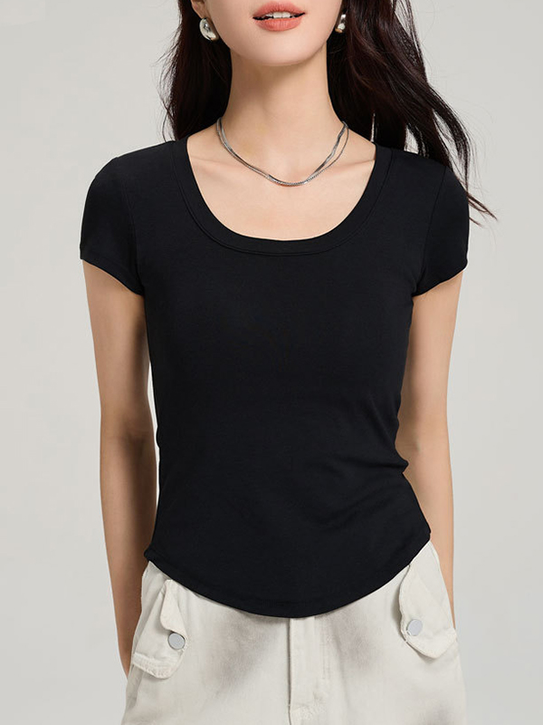 EMMIOL Oversized T-Shirt mit U-Ausschnitt, taillierter Passform und gepolsterter Brustpartie
