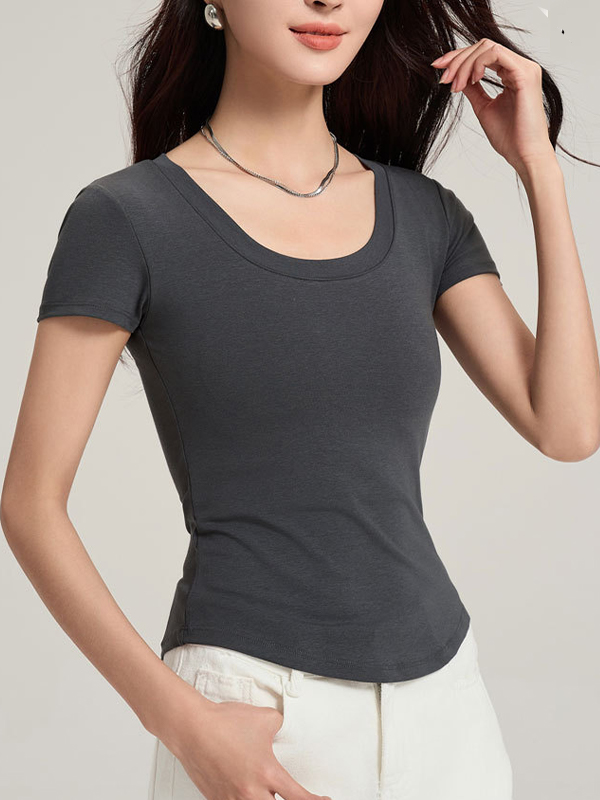 EMMIOL Oversized T-Shirt mit U-Ausschnitt, taillierter Passform und gepolsterter Brustpartie