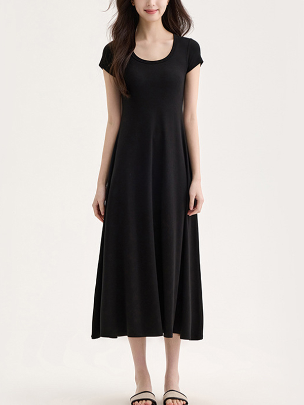 EMMIOL Maxikleid mit U-Ausschnitt und Bindebändern