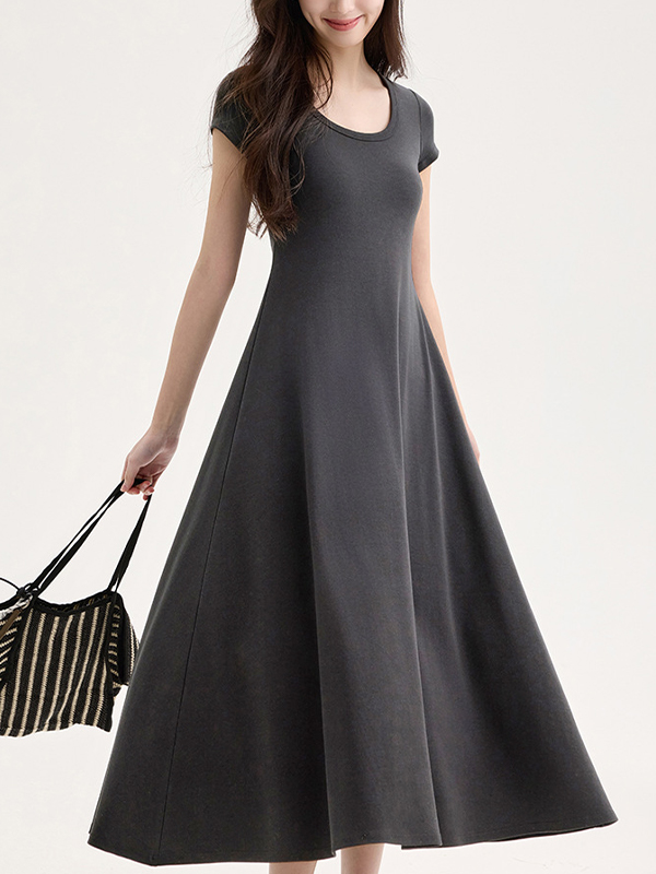 EMMIOL Maxikleid mit U-Ausschnitt und Bindebändern