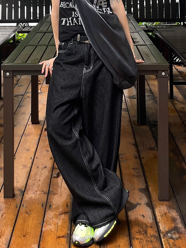 EMMIOL Pantalones vaqueros holgados bordados