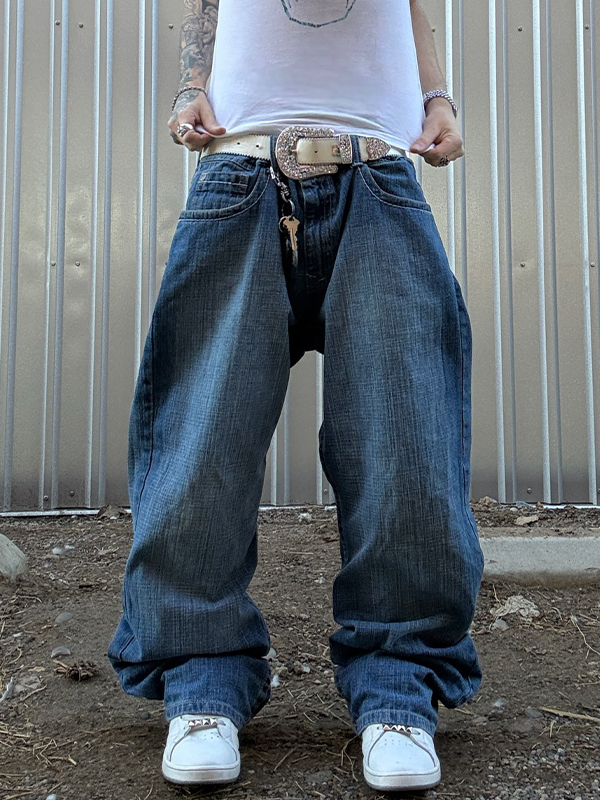 EMMIOL Pantalones vaqueros holgados bordados