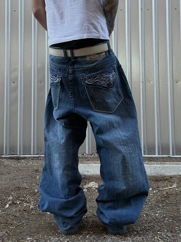 EMMIOL Pantalones vaqueros holgados bordados