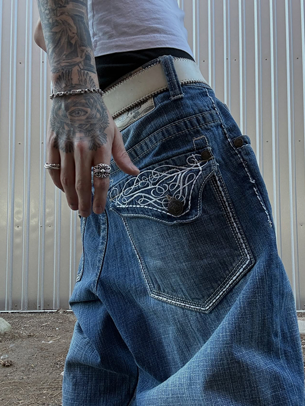 EMMIOL Pantalones vaqueros holgados bordados