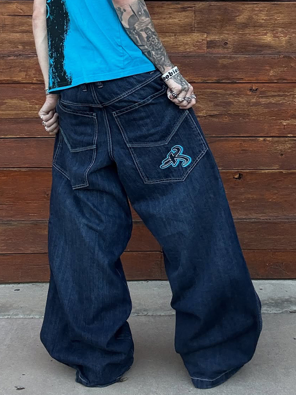 EMMIOL Pantalones vaqueros holgados bordados