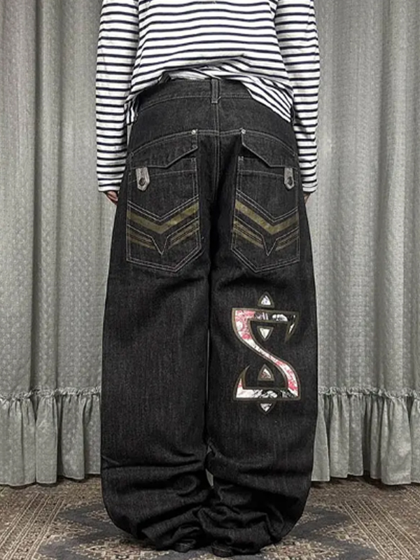 EMMIOL Vaqueros holgados con estampado asimétrico