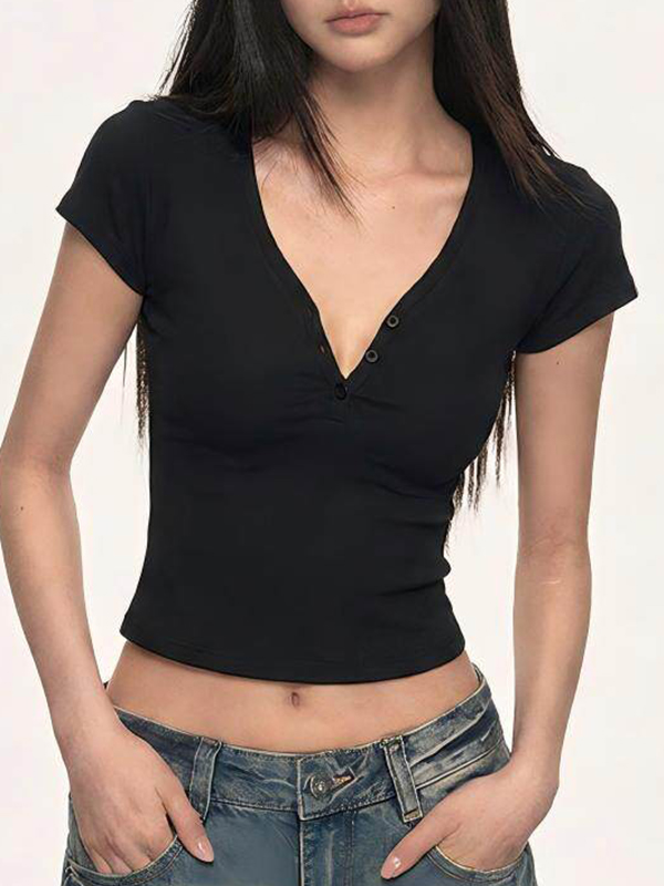 EMMIOL Henry'S Neck Short Sleeve