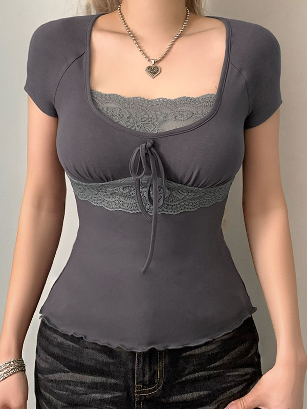 EMMIOL Lace-Edge Knit Short Sleeve