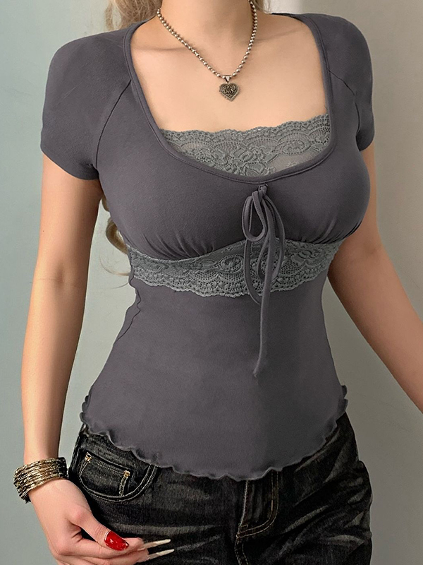 EMMIOL Lace-Edge Knit Short Sleeve