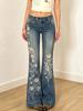 EMMIOL Pantalones vaqueros acampanados con bordado floral