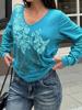 EMMIOL Blue Printed V-Neck Long Sleeve