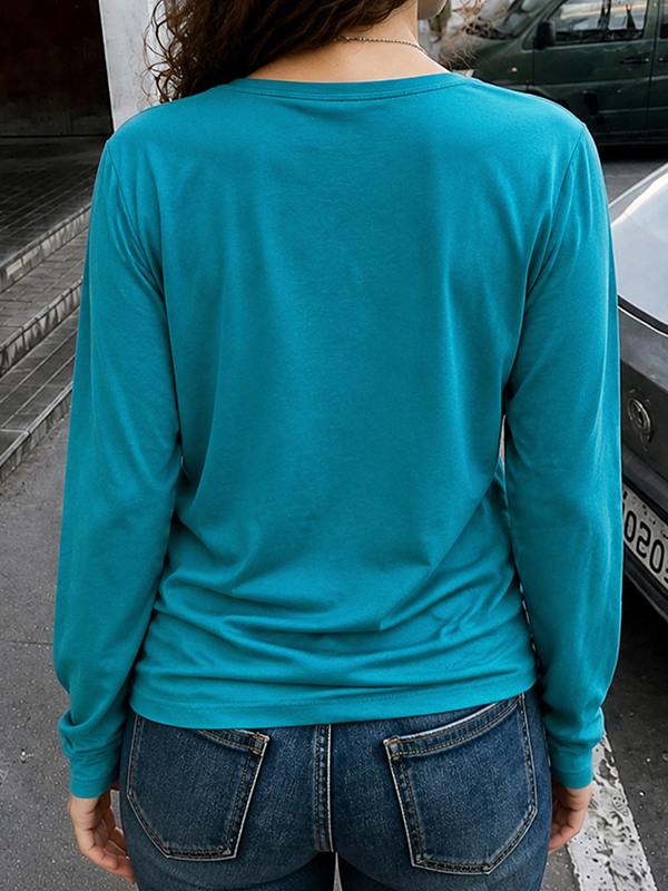 EMMIOL Blue Printed V-Neck Long Sleeve