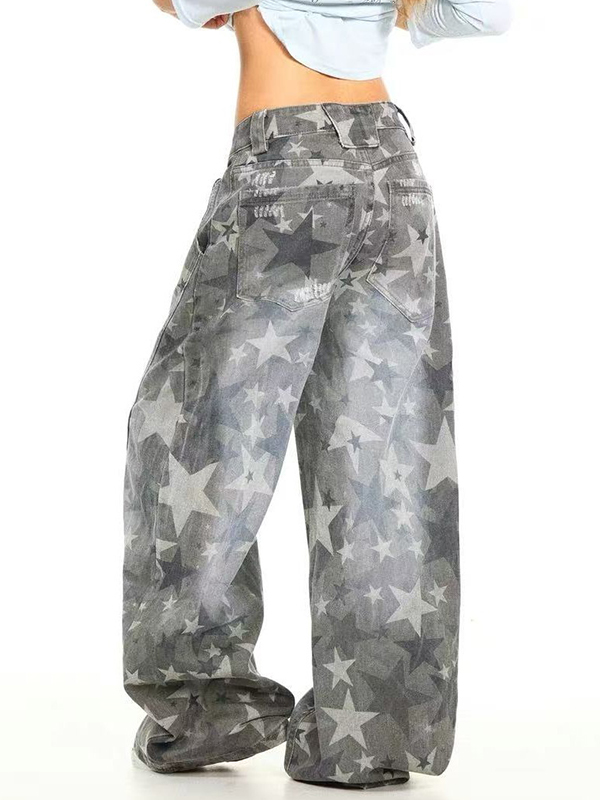 EMMIOL Jeans boyfriend con estampado de estrellas