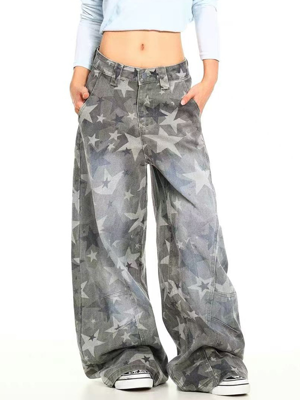 EMMIOL Jeans boyfriend con estampado de estrellas