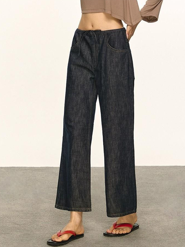 EMMIOL Pantalones vaqueros acampanados retro con cordón